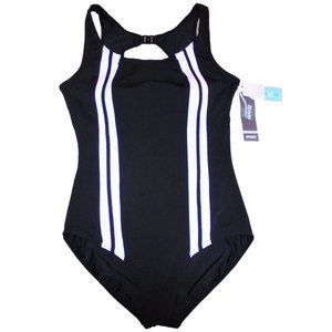 Swimsuit Size 8 NWT One Piece Black White Sports Athletic Swimwear